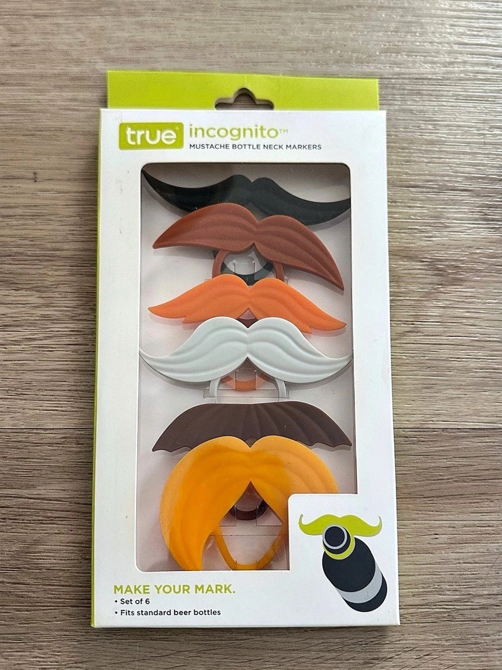 True Incognito Mustache Bottle Neck Markers Set